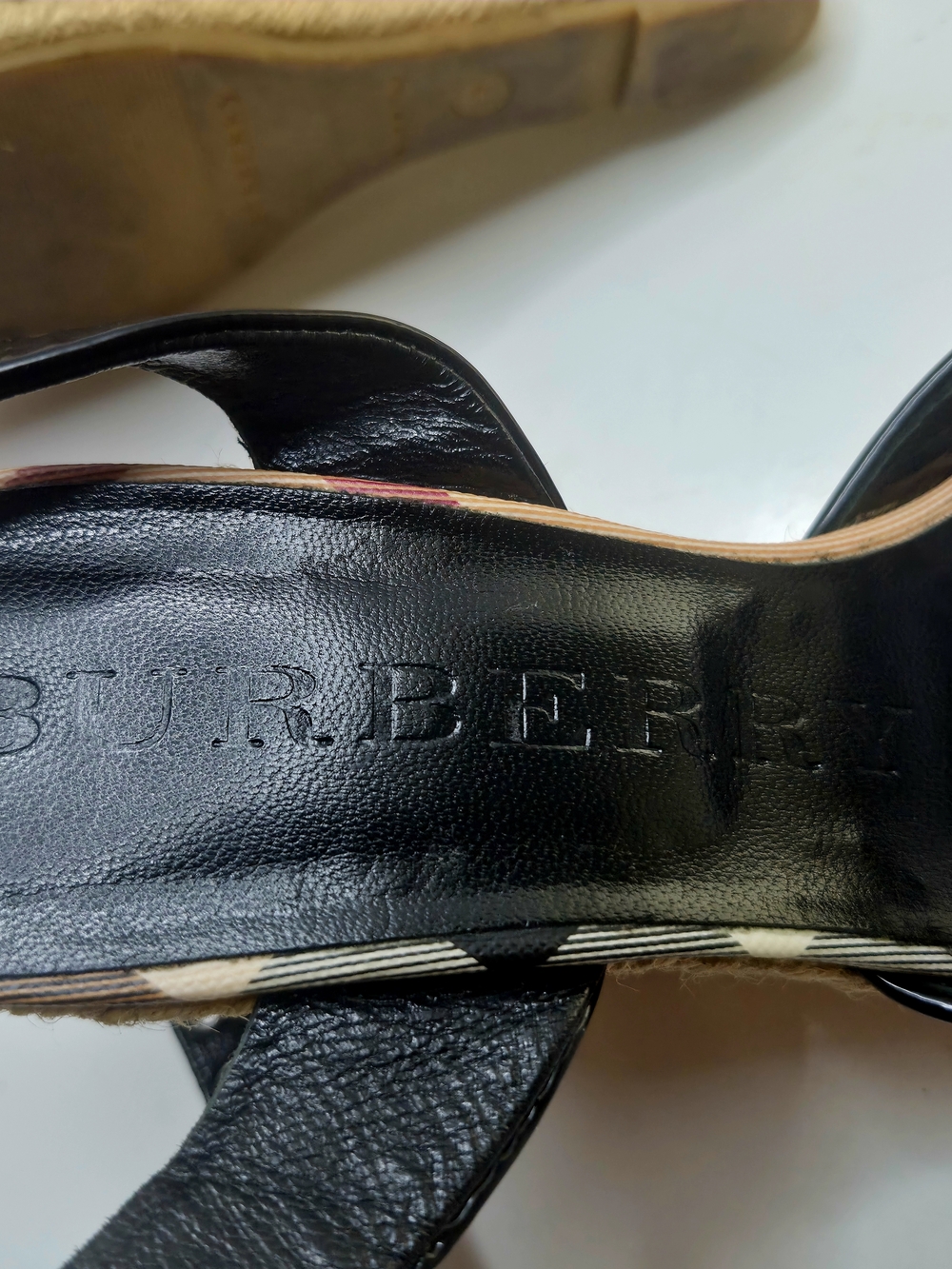 Burberry Plaid Espadrille Wedge Sandals - Black & Beige - Picture 3 of 9
